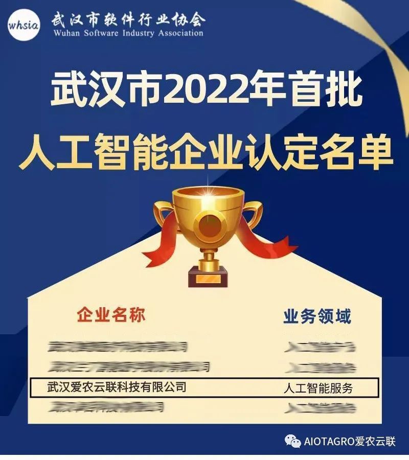 爱农云联成功入选武汉市2022年首批人工智能企业